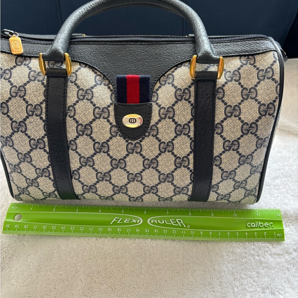 Gucci Navy Blue/Light Gray Satchel with Signature Design